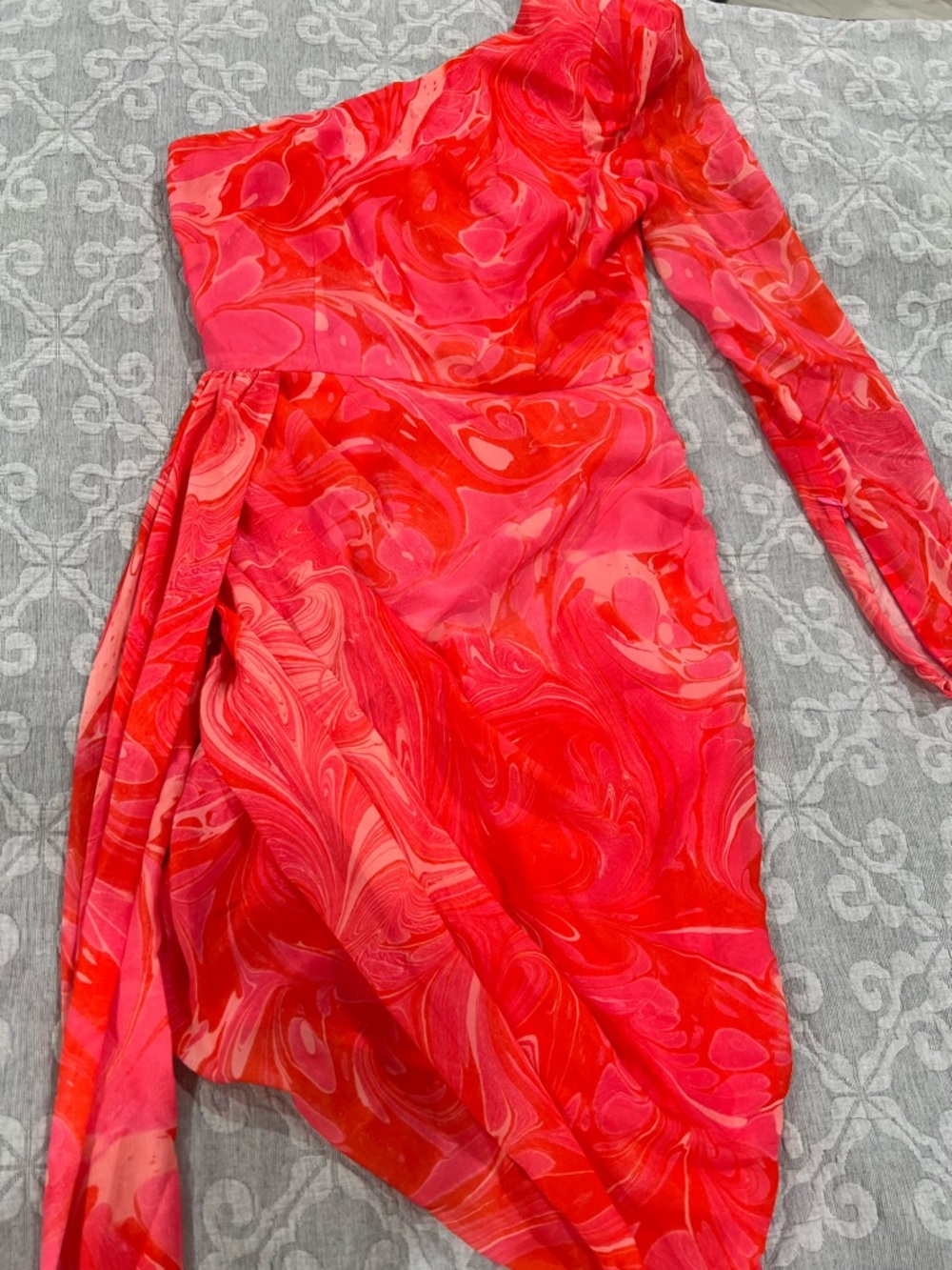 ASOS Red and Pink Asymmetrical Long-Sleeve Dress - Picture 1 of 4